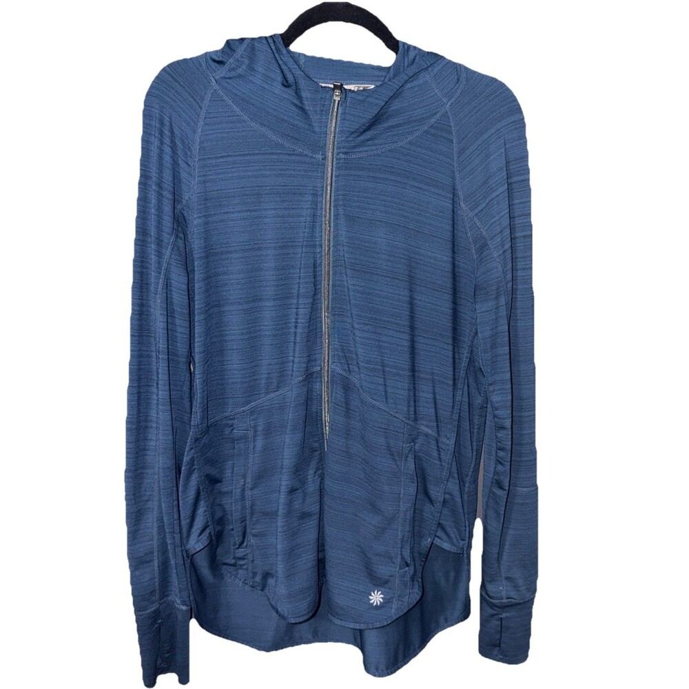 Athleta Women’s Hooded Full Zip Shirt Blue Athleisure Size Large